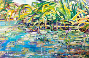 Liz Strick - Olieverf op doek, Lily pond Townsville verkocht voor € 50!