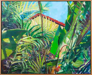 Liz Strick - Olieverf op doek, House in the Rainforest - Ingelijst verkocht voor € 45!