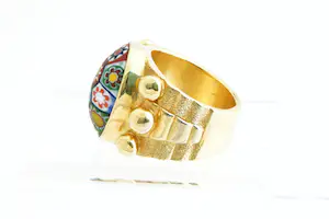 10 - Bijzonder grote & zware (56gr!) Surinaamse 18 Krt "Ala Kondre" ring kopen? Bied vanaf 1940!