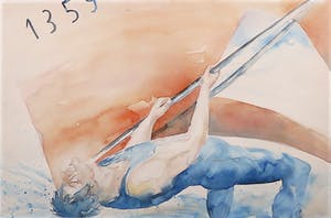 Gemma Vermeulen - Aquarel, Windsurfer - Ingelijst kopen? Bied vanaf 1!
