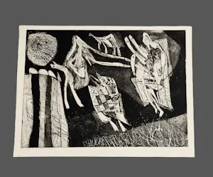 Hannes Postma - Grote zwart wit Ets Aquatint - 1963 - bewoonde grens" zeer kleine oplage (5/12) kopen? Bied vanaf 46!