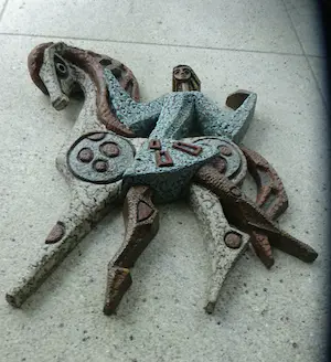 Joop Puntman - Unieke zeldzame wandplaquette - sculptuur van dansende figuur met paard kopen? Bied vanaf 250!