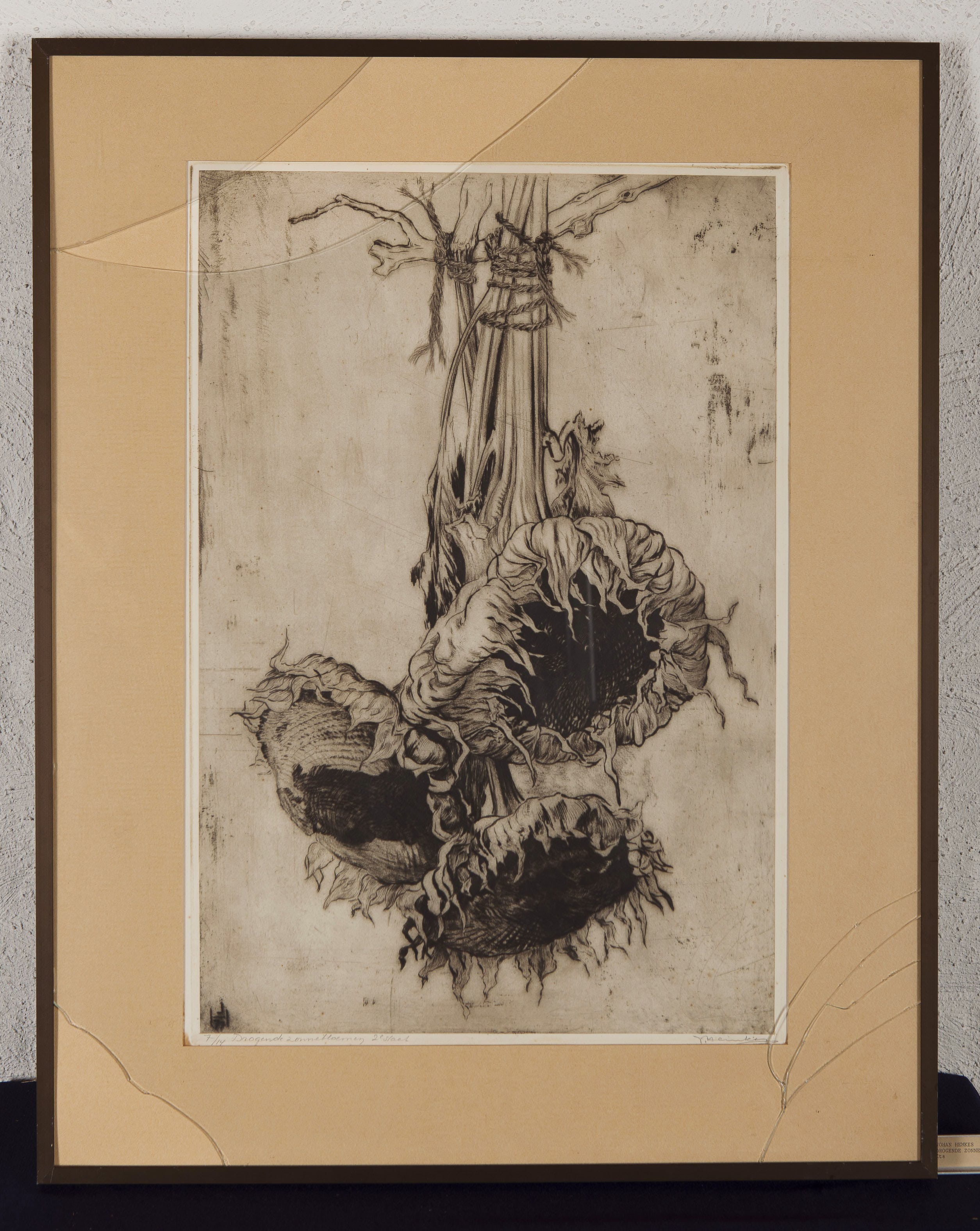 Johan Hemkes - Drogende Zonnebloemen - ed. 7/14 - 1977 - Ets op papier kopen? Bied vanaf 10!
