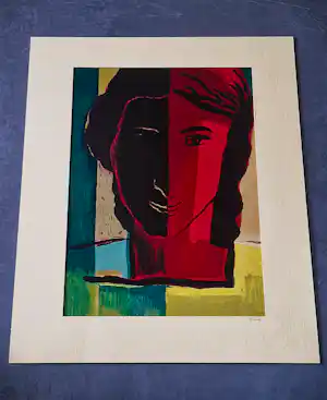 Louis Favre - Fraai kleuren- Litho - "portret vrouw" 1953 - kleine oplage (55) - handgesignrd verkocht voor € 56!