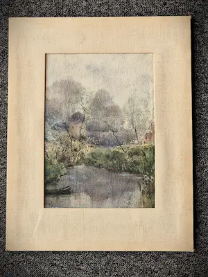 Paul Themon - 19e eeuwse Belgische Aquarel "afgemeerde boot in landschap" gesigneerd kopen? Bied vanaf 41!