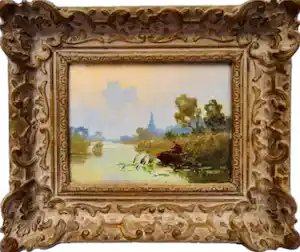 Jan Simon Knikker (jr.) - Rivierlandschap met vissersboot verkocht voor € 316!