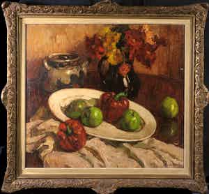 Alfons Van Beurden - Olieverf op doek, Paprika's - Ingelijst verkocht voor € 150!