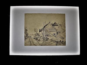 Jacob van Rossum - omstreeks 1920 - potlood - "Boerderij en ophaalbrug" - gesigneerd kopen? Bied vanaf 28!
