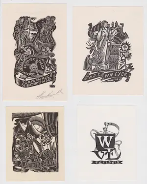 Antoon Herckenrath - Vier houtsnedes: Ex Discotheca, Ex Historie, WVE, Landschap | GRATIS VERZENDING kopen? Bied vanaf 25!