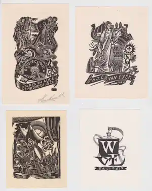 Antoon Herckenrath - Vier houtsnedes: Ex Discotheca, Ex Historie, WVE, Landschap | GRATIS VERZENDING kopen? Bied vanaf 25!