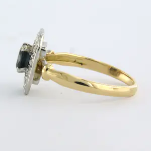 18k bicolor gouden ring met saffier en single cut geslepen diamanten tot. 0.14ct kopen? Bied vanaf 200!