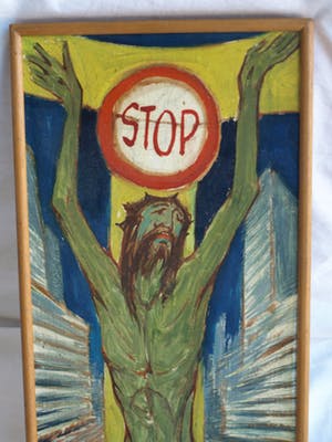 Klaas Pijlman - Olieverf op paneel , Jezus: “STOP” – gesigneerd – ca 1970 kopen? Bied vanaf 50!