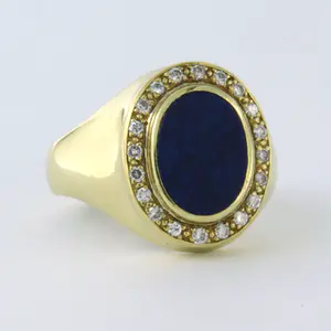14k gouden heren ring bezet met lapis lazuli en briljant geslepen diamant kopen? Bied vanaf 455!