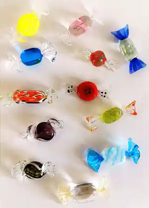 Seguso - 12x Murano Glas Snoepjes / Bonbons / Sweets - Vintage Kunst Venetië verkocht voor € 50!