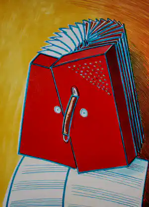 Jeroen Henneman - Litho: Rode accordeon - 1988 (oplage slechts 70 stuks) verkocht voor € 149!