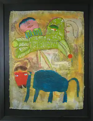 Shahid Parvez - Zeefdruk op geschept papier, Cherry - Ingelijst verkocht voor € 80!