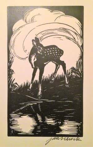 Jan Schonk - Houtsnede "Hertje" 1928 verkocht voor € 35!