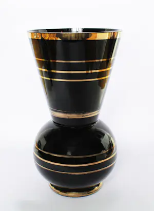 Glasfabriek De Rupel Boom - glazen hyaliet vaas met gouden banden kopen? Bied vanaf 30!