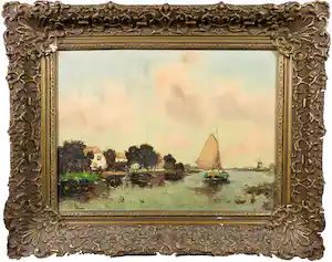 Henri Endlich - Olieverf op doek, Zeilscheepje op de vaart - Ingelijst verkocht voor € 50!