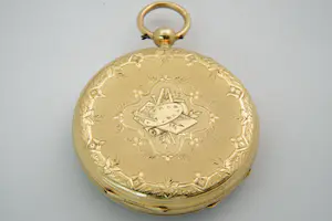 1 - Frankrijk 19e eeuws 18kt gouden horloge met fraai gegraveerde wijzerplaat kopen? Bied vanaf 350!