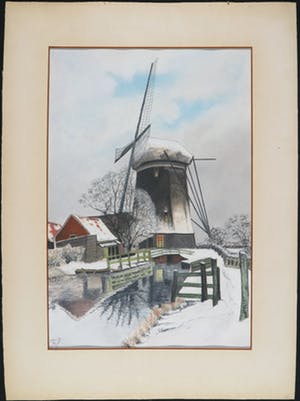 Niet of onleesbaar gesigneerd - Pastelkrijt, Landschap met molen kopen? Bied vanaf 1!