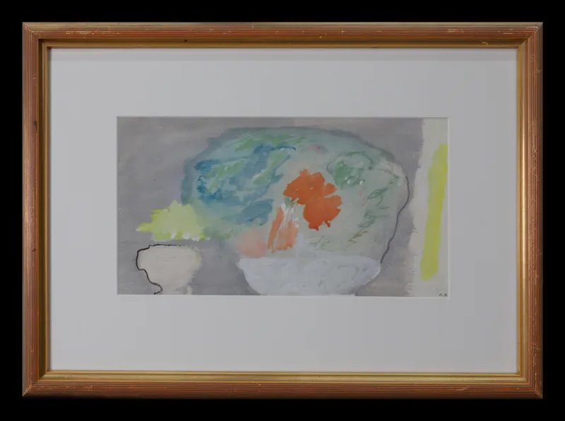 Eugène Brands - Ingelijste gouache: Witte schaal met bloemen - 1979 kopen? Bied vanaf 1195!