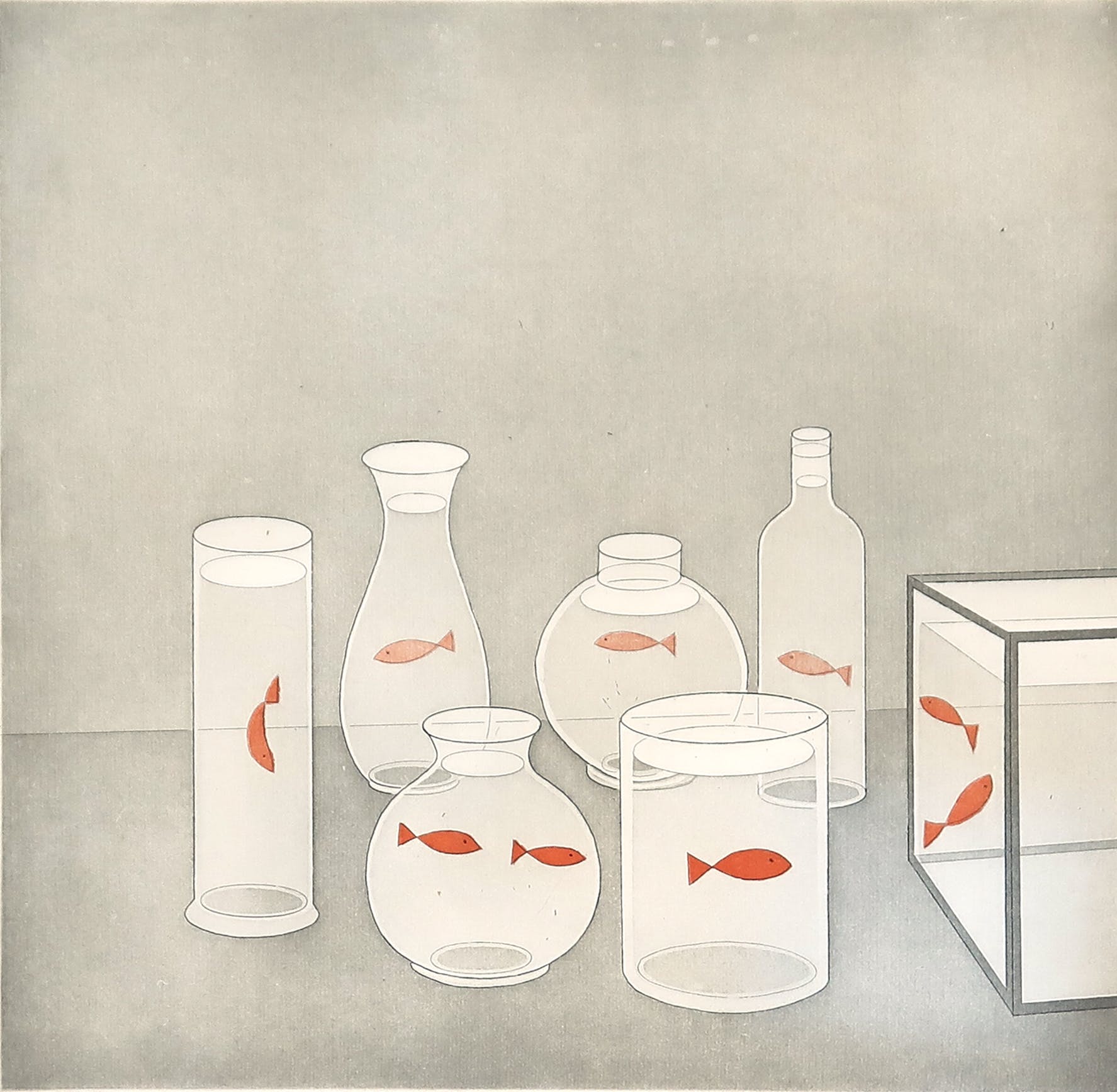 Jeroen Henneman - Kleurenlitho, Zwemmende goudvissen verkocht voor € 161!