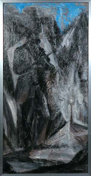 Martin Reisberg - Acryl op board, Der Geigenspieler verkocht voor € 35!