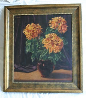 Niet of onleesbaar gesigneerd - Olieverf op doek, Bloemstilleven “Chrysanten” – ingelijst - 1891 kopen? Bied vanaf 1!