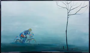 Maya Wildevuur - Acryl op doek, Fietser met tegenwind - Ingelijst (Groot) kopen? Bied vanaf 500!