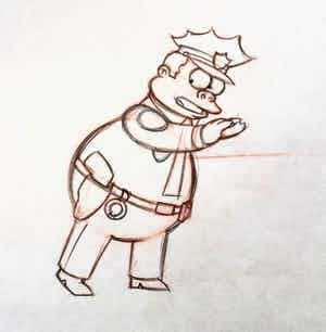 Matt Groening - lot van 2 originele productie tekeningen, The Simpsons, Chief Wiggum verkocht voor € 50!