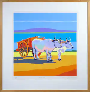 Marco Kooiman - Zeefdruk, The Red Cart - Ingelijst verkocht voor € 40!