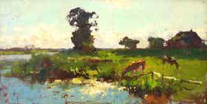 Cornelis Vreedenburgh - Polder met water, koeien, bomen en boerderij verkocht voor € 1000!