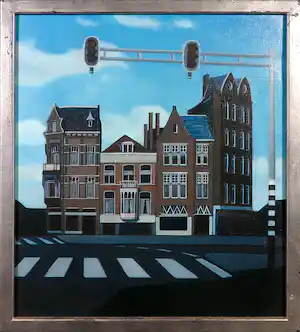 Winnifred Bastian - Olieverf op doek, Pietheinplein Den Haag - Ingelijst verkocht voor € 90!