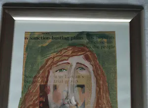 Niet of onleesbaar gesigneerd - Olieverf op krant , La Rossa (‘De roodharige’) – Ingelijst kopen? Bied vanaf 1!