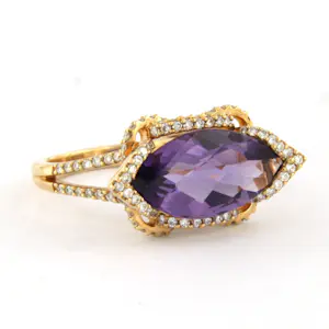 18k gouden ring met amethist en briljant geslepen diamant tot. 0.56ct kopen? Bied vanaf 825!