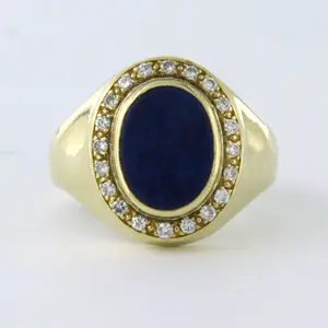 14k gouden heren ring bezet met lapis lazuli en briljant geslepen diamant kopen? Bied vanaf 455!