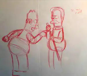 Matt Groening - originele productietekening The Simpsons, ingelijst + Certificaat verkocht voor € 400!