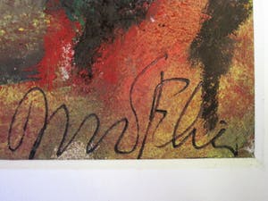 Niet of onleesbaar gesigneerd - Zinderende expressionistische Gouache "Boomgaard en huis" gesigneerd kopen? Bied vanaf 10!