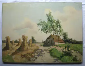 Paul van der Ven - Olieverf op doek , Landschap met boerderij kopen? Bied vanaf 80!