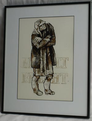 Niet of onleesbaar gesigneerd - 2x Ingelijste inkttekening , “Berthold Brecht & Mutter Courage” kopen? Bied vanaf 1!