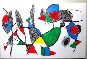 Joan Miro - La grenouille, le poisson et l'oiseau, 1975 Lithographie IX , Mourlot 1045 verkocht voor € 135!
