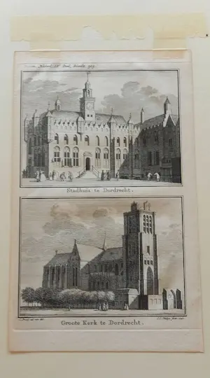 Jan Caspar Philips - Gravure Dordrecht, Stadhuis & Grote Kerk – Het Verheerlijkt Nederland kopen? Bied vanaf 95!