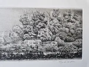 Gerard van Rooy - grote "panorama" Ets (vd drukker) "oud Erf" - beperkte oplage (28/75) kopen? Bied vanaf 40!