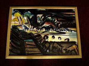 Niet of onleesbaar gesigneerd - Groot&Gesigneerd expressionistisch Aquarel "Avond Landschap" kopen? Bied vanaf 1!