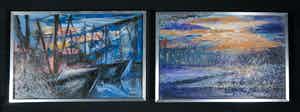 Martin Reisberg - Lot van twee werken, acryl op board- Ingelijst verkocht voor € 62!