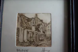 Yvan Royon - Originele miniatuur ets met een tafereel uit Brugge kopen? Bied vanaf 30!