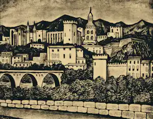 Jo Bezaan - Overzicht Avignon met brug verkocht voor € 85!