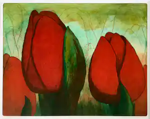Guus Kuit - Tulpen | prachtige kleurets - ingelijst verkocht voor € 45!