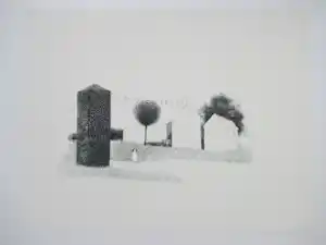 Metten Koornstra - Surrealistisch landschap met huizen en meisje - Litho kopen? Bied vanaf 42!